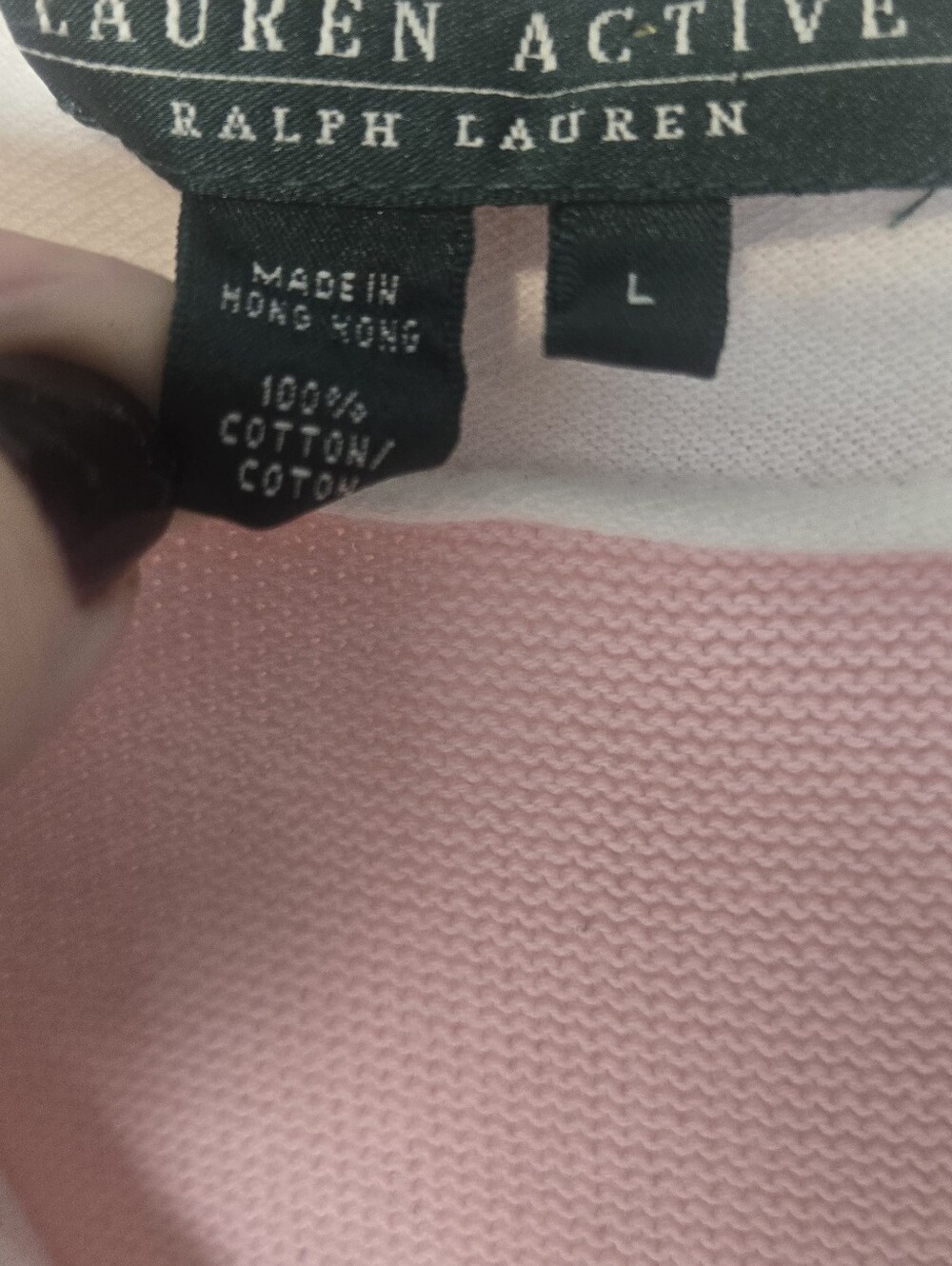 Ralph Lauren Logo Preppy 100% Cotton Pink Collared V-Neck Sweater Size Large - Picture 3 of 4